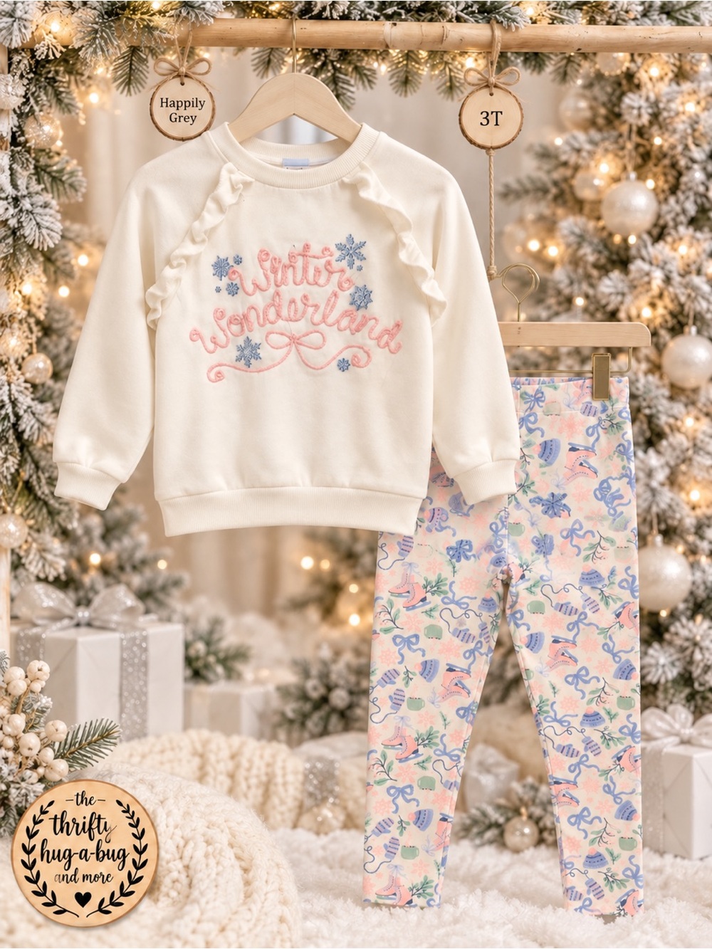 Happily Grey Girls 3T Winter Wonderland Sweatshirt Leggings Outfit 2 Piece